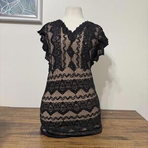 Shinestar Black Lace Overlay Dress with Nude Underlay XL